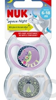 NUK Cumlík Space NIGHT 6-18m BOX silikónový, 1x2 ks